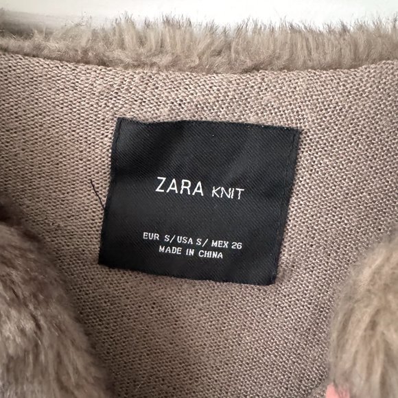 ZARA Knit Super Soft Gray Brown Faux Fur Jacket Coat Size Small - Picture 5 of 11